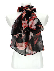 Cashmere Dámský letní barevný šátek v motivu květů 180x70 cm černá