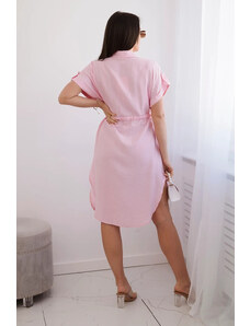K-Fashion Viskózové šaty s viazaním v páse púdrovo ružové