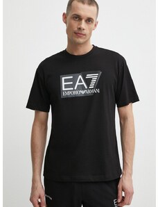 Bavlnené tričko EA7 Emporio Armani pánsky, čierna farba, s potlačou