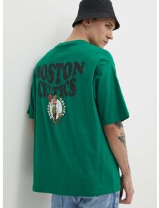 Bavlnené tričko New Era pánske, zelená farba, s potlačou, BOSTON CELTICS