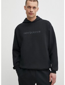 Mikina New Balance pánska, čierna farba, s kapucňou, s nášivkou, MT41571BK