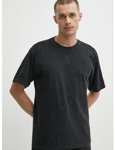 Bavlnené tričko adidas pánske, čierna farba, vzorované, IN3166