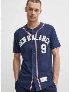 Bavlnené tričko New Balance pánsky, tmavomodrá farba, s nášivkou, MT41512NNY