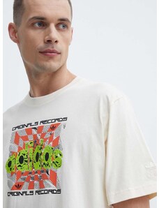 Bavlnené tričko adidas Originals pánske, béžová farba, s potlačou, IS2905