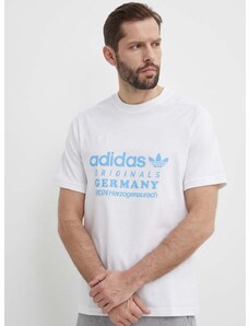 Bavlnené tričko adidas Originals pánske, béžová farba, s potlačou, IR9634