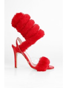 Shoeberry Dámske plyšové červené členkové topánky na podpätku