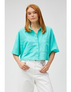 Koton Crop Oversize Shirt Linen Blend With Pocket