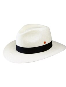Luxusný biely panamský klobúk Fedora s tmavomodrou stuhou - ručne pletený, UV faktor 80 - Ekvádorská panama - Mayser Gedeon