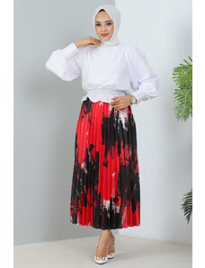 benguen 4553 Vzorovaná skladaná hidžábová sukňa červená