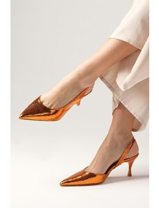 Mio Gusto Dámske topánky na podpätku so vzorom hadej kože Clarice Orange Color