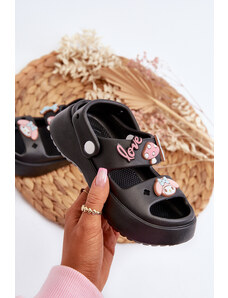 Basic Detské čierne ľahké penové sandále s ozdobami