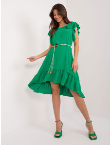 ITALY MODA Zelené romantické šaty s volánom a opaskom