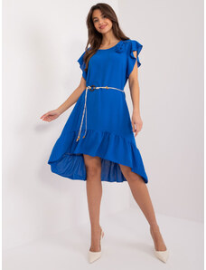 ITALY MODA Modré romantické šaty s volánom a opaskom