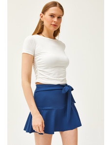 Olalook Dámska indigová mini pletená sukňa s opaskom a šortkami