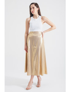 Lafaba Dámska zlatá lesklá sukňa s textúrou