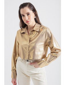 Lafaba Dámska zlatá lesklá košeľa s textúrou