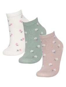 DeFacto Dámske 3-dielne bavlnené čižmové ponožky s kvetinovým vzorom B6025axns