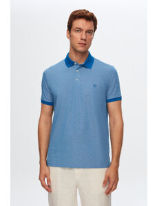 D'S Damat Vyšívané bavlnené tričko Regular Fit Blue Polo Golier