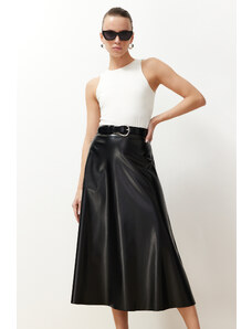 Trendyol Collection Tkaná sukňa z čiernej umelej kože