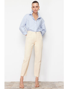 Trendyol Collection Béžové Mom Jeans s vysokým pásom