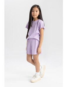 DeFacto Dievčenská rebrovaná košieľka šortky s krátkym rukávom pyžamový set C2837a824sm