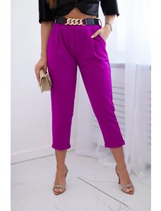 Kesi Viscose trousers with a decorative belt in dark purple colour