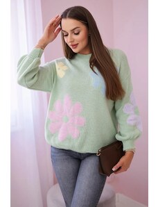 Kesi Sweater with floral mohair dark mint