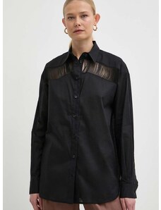 Bavlnená košeľa Pinko dámska, čierna farba, voľný strih, s klasickým golierom, 103738 A1XN