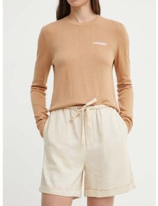 Ľanové šortky By Malene Birger béžová farba, jednofarebné, vysoký pás