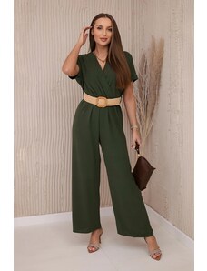 Kesi Jumpsuit with a decorative belt at the khaki-colored waistband