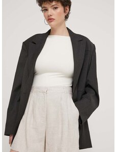 Ľanové šortky Abercrombie & Fitch béžová farba, jednofarebné, vysoký pás