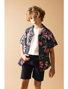 DEFACTO Boy Oversize Fit Polo Neck Linen Look Short Sleeve Shirt