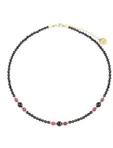 Manoki Dámský náhrdelník s černými turmalíny a růžovými rubíny