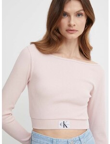 Tričko s dlhým rukávom Calvin Klein Jeans dámske, ružová farba, J20J223355