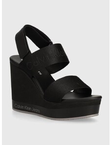 Sandále Calvin Klein Jeans WEDGE SANDAL WEBBING IN MR čierna farba, YW0YW01360,