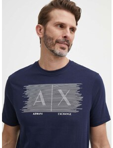 Bavlnené tričko Armani Exchange tmavomodrá farba, s potlačou