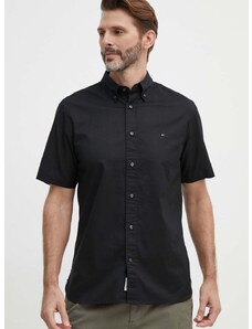 Bavlnená košeľa Tommy Hilfiger pánska,čierna farba,regular,s golierom button-down,MW0MW33809