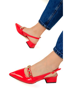 SOHO Červené dámske klasické topánky na podpätku z lakovanej kože