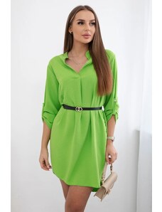 Kesi Dress with a longer back and a belt of bright green