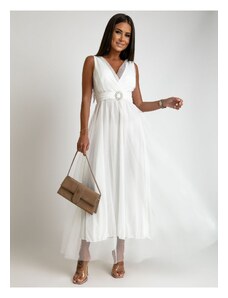 FASARDI White maxi dress with tulle