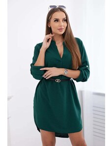 Kesi Dress with a longer back and a belt of dark green