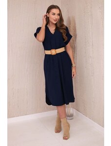 Kesi Dress with a decorative belt in a navy style