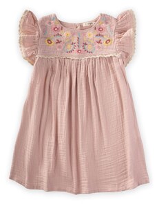 Cigit Kvetinové vyšívané čipkované mušelínové šaty 2-10 rokov púdrovo ružové