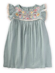 Cigit Kvetinové vyšívané čipkové mušelínové šaty 2-10 rokov mätovo zelené