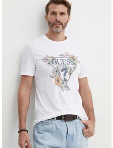 Bavlnené tričko Guess FLOWERS pánsky, biela farba, s potlačou, M4GI11 I3Z14