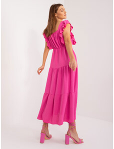 Fashionhunters Dark pink dress with ruffles and elastic waistband