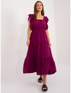 Fashionhunters Dark purple midi dress with ruffles