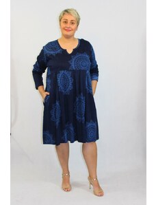 India Tmavomodré krátke šaty pre moletky so vzorom