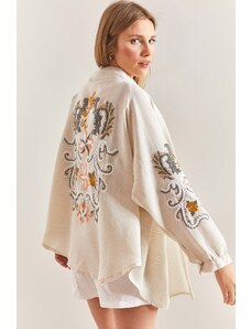 Bianco Lucci Dámske vyšívané ľanové kimono