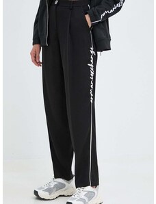 Nohavice Armani Exchange dámske, čierna farba, rovné, vysoký pás